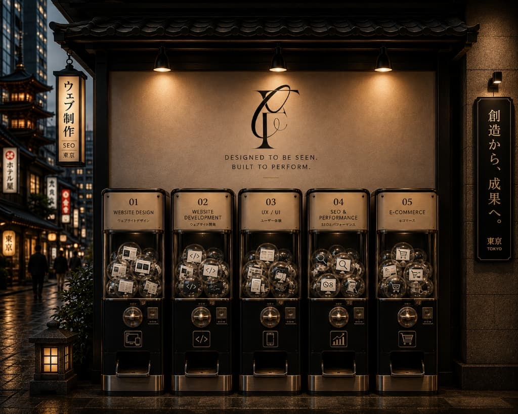 Creative Forge Digital Tokyo storefront with CF monogram wall and modular digital capsule machines